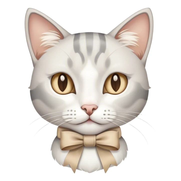 White and grey cat with a beige ribbon  sticker