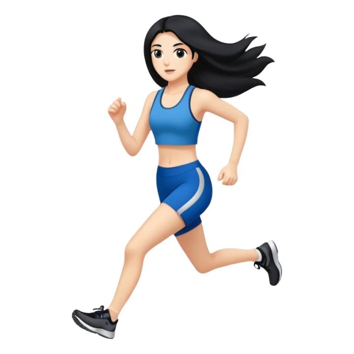black haired black eyes white girl super long hair. jogging  sticker