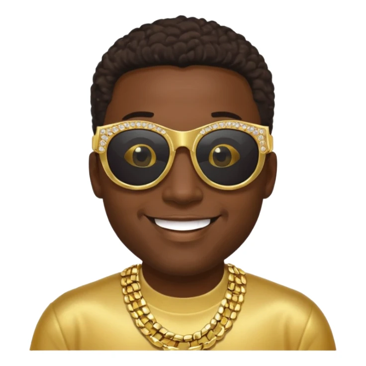 Black pimp very dark skin add large gold bling sunglasses sticker