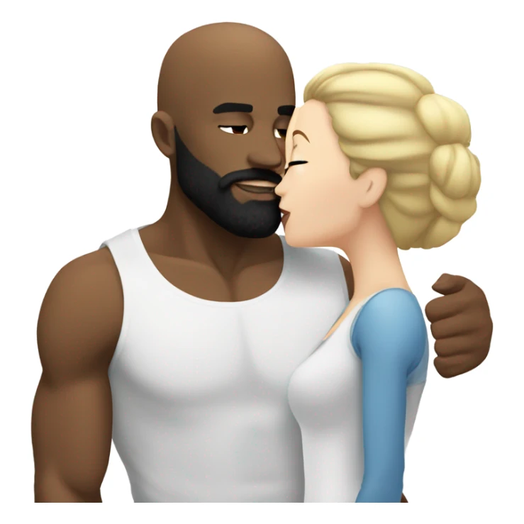 White brunette kissing muscular black bald man with beard sticker