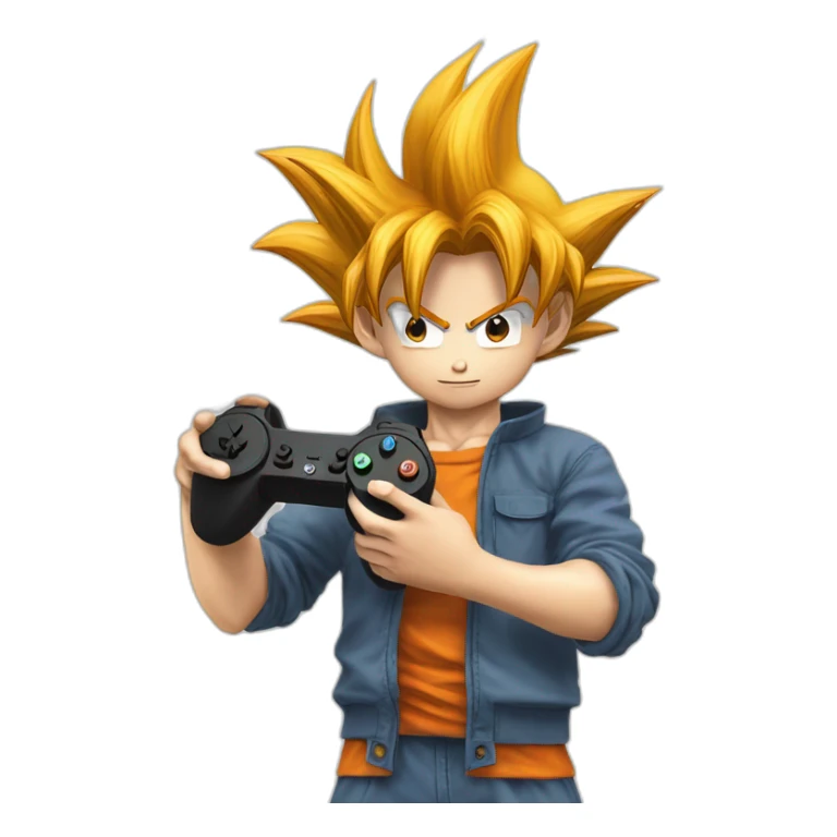 Son Goku avec une manette dans les mains sticker