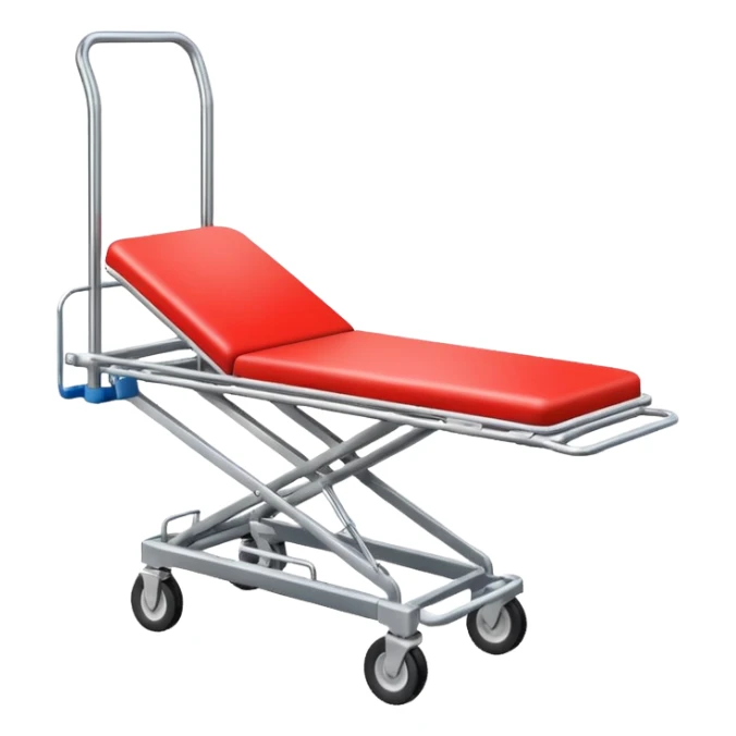 An open-back stretcher trolley being loaded into the ambulance bay. sticker
