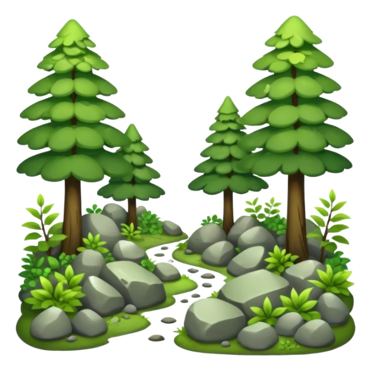 A bright forest clearing with layered bushes and scattered rocks. sticker
