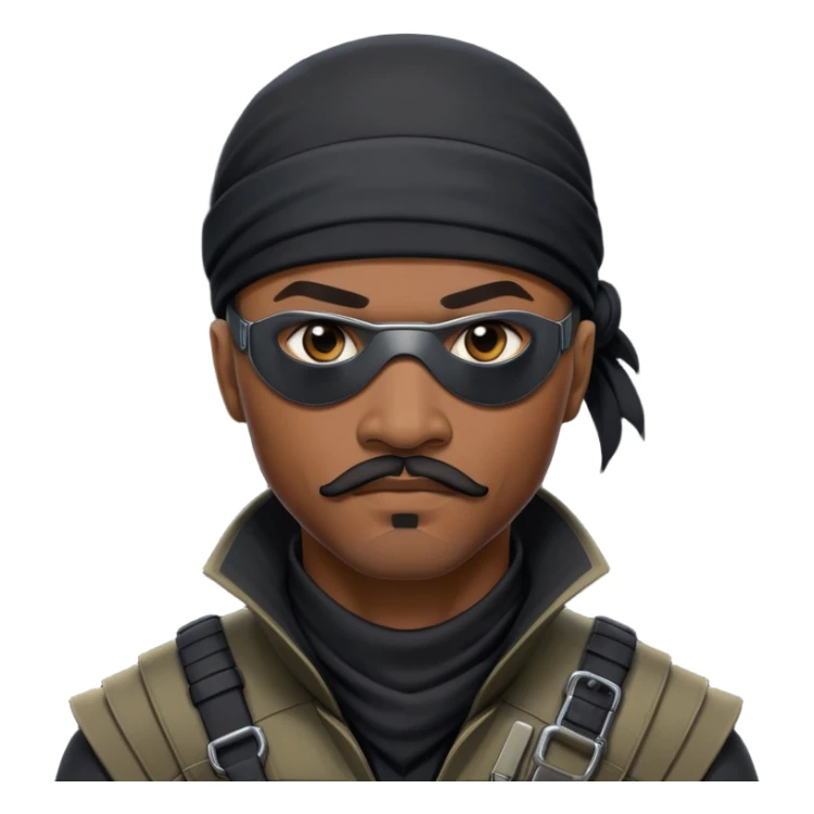 african-american mustache mercenary black asymmetrical eyepatch ninja hacker terminal command center sticker