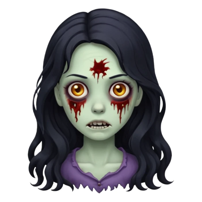 zombie girl with long wavy black hair sticker