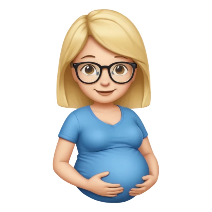 pregnant nerd emoji with glasses, smiling, holding belly sticker