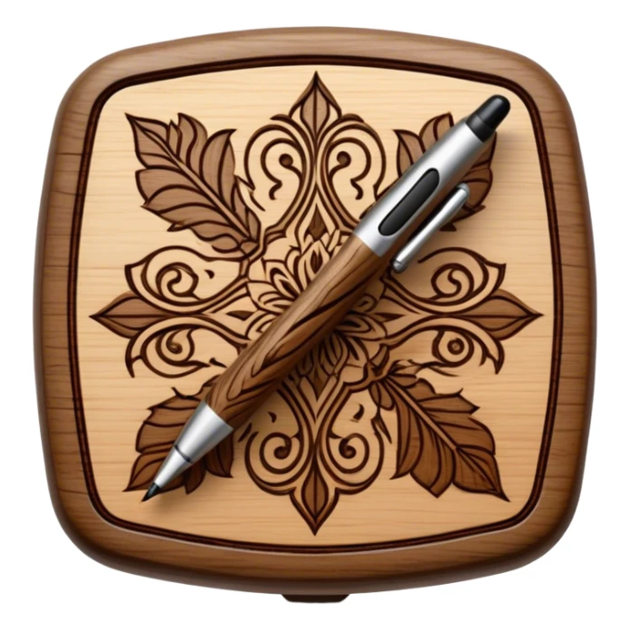 Pyrography icon, wooden surface with detailed burn marks, intricate patterns etched into wood using a hot stylus, no flames or smoke, minimalistic style, clean lines, transparent background. sticker