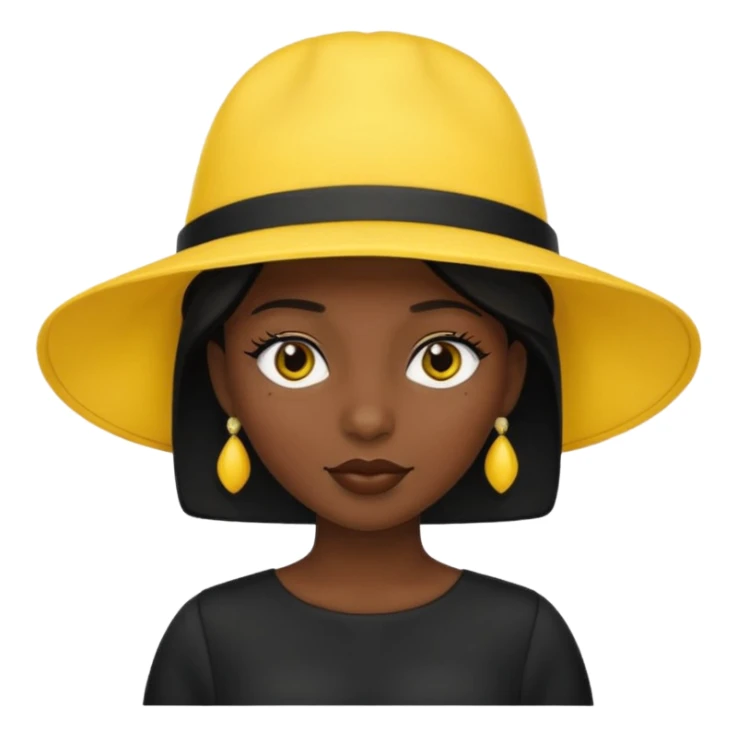 black dressed women with yellow hat sticker