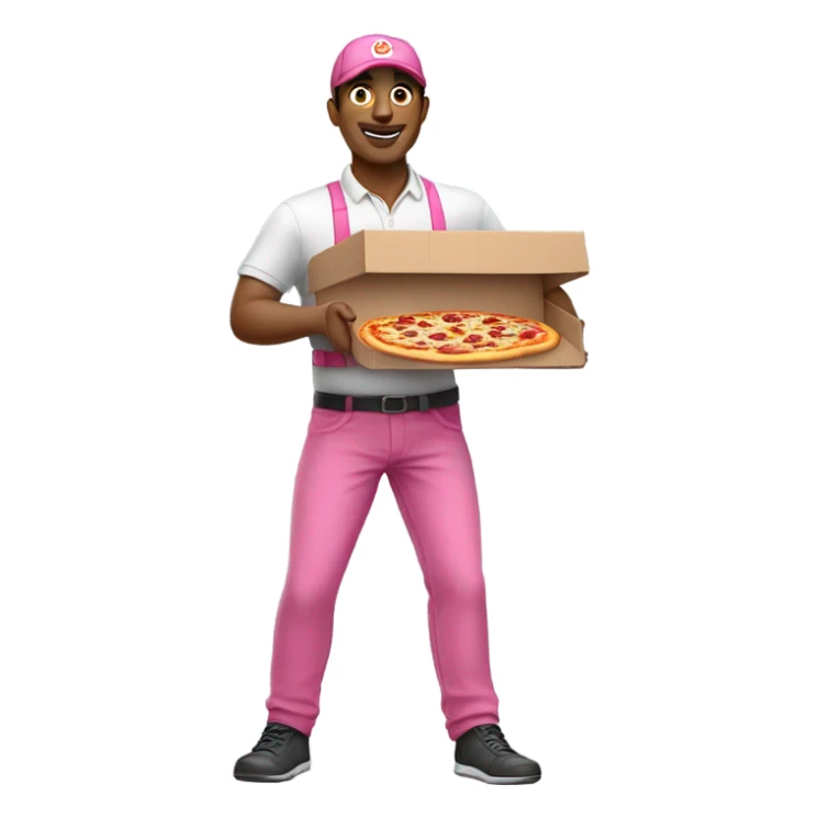Pizza delivery man wearing pink pants delivering pizza sticker