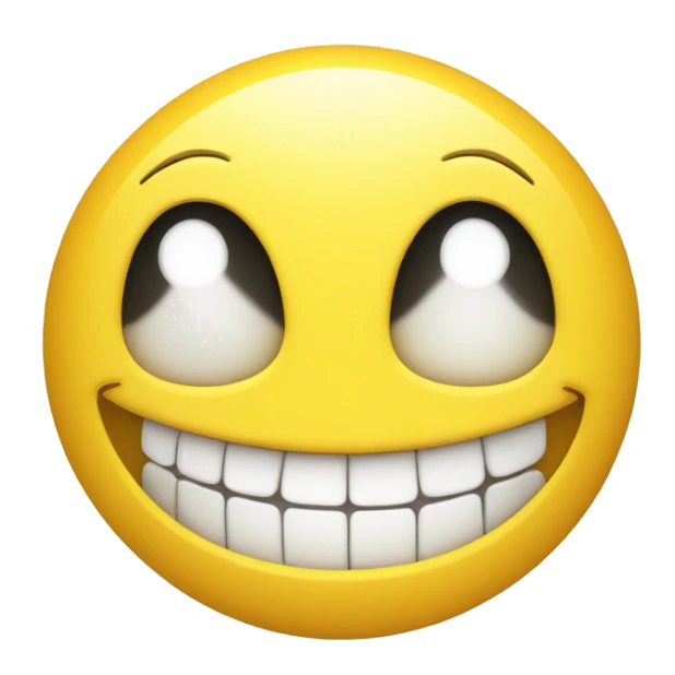 Yellow smiling face showing all white teeth, wearing black specks sticker