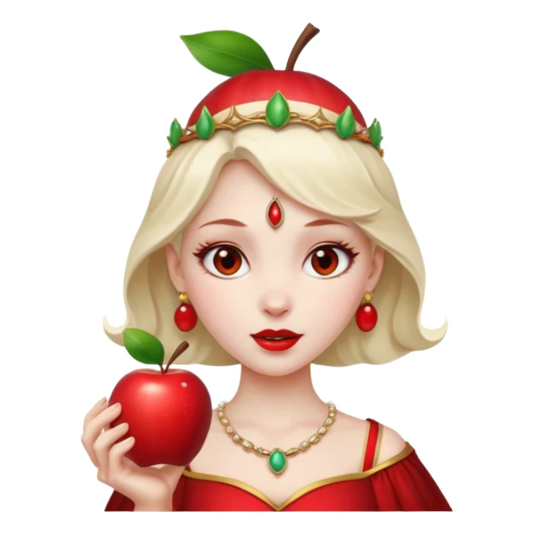 Savathûn from Destiny 2 as an apple-style emoji, with her iconic headpiece, sharp features, and a mischievous expression, simplified for emoji format sticker