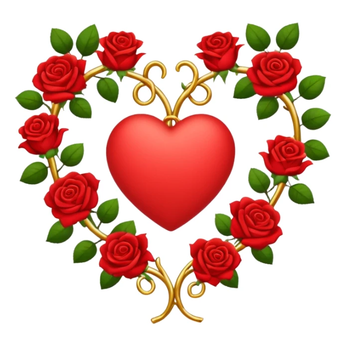 heart shape gold vine with red roses border sticker