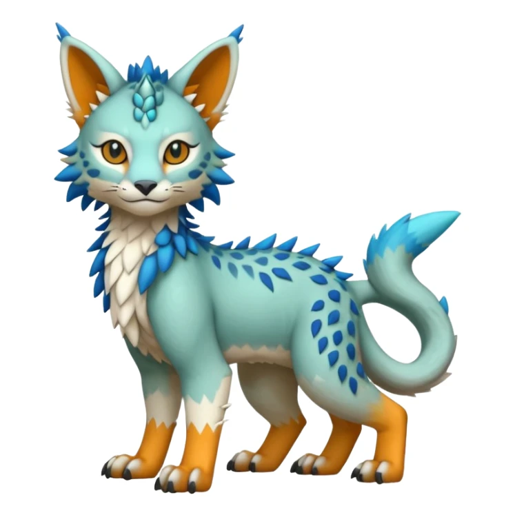 Colorful warm-colored randomly-colored brightly-colored tropical kawaii edgy cute Lynx-Trico-Sergal-Vernid-Fakémon-Pokémon-creature (full body) sticker