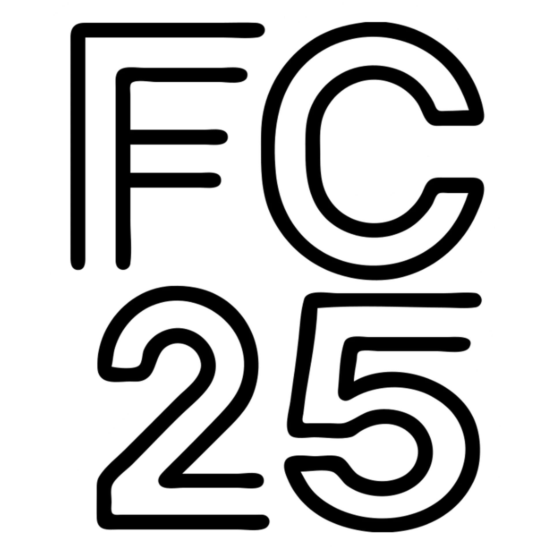 minimal icon of 'FC 25' as a monogram, outlined, no fill, geometric style sticker