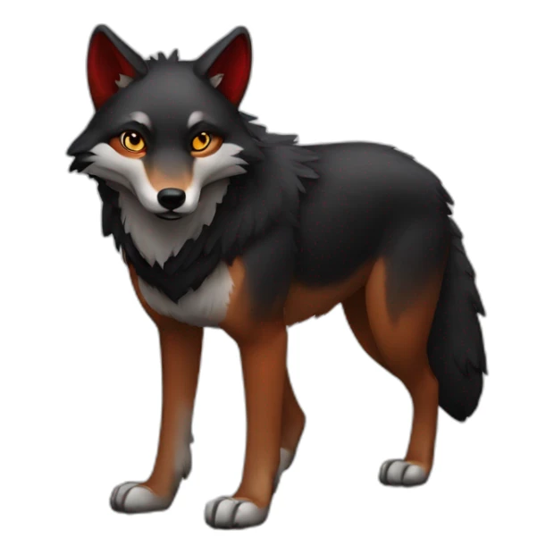 black and red wolf, bipedal, fullbody, standing on hind paws sticker