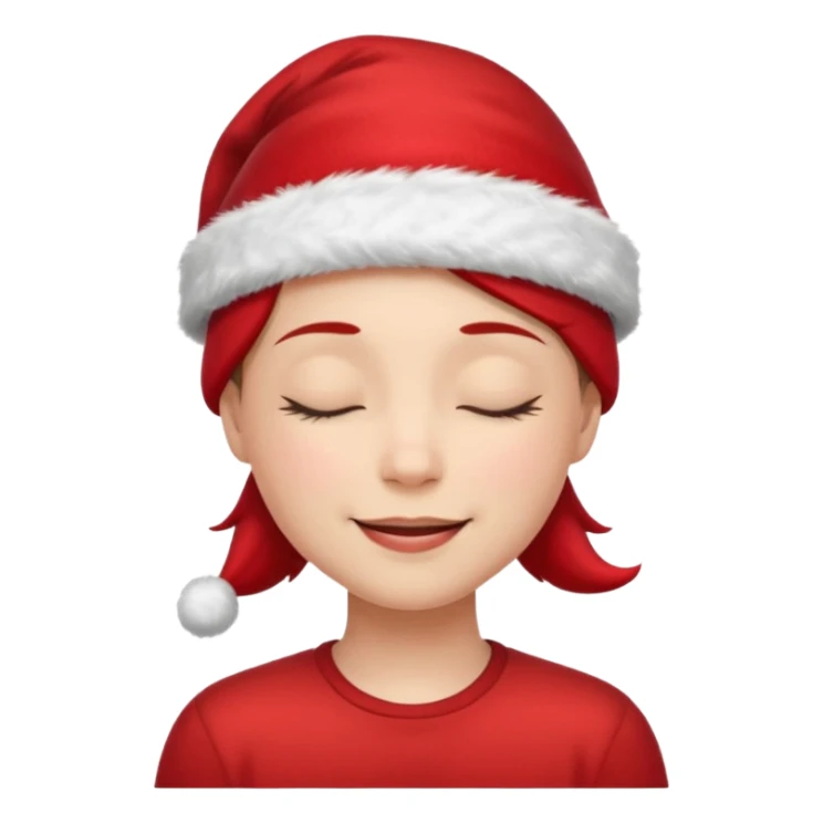 Smile with closed eyes in a red Christmas hat sticker
