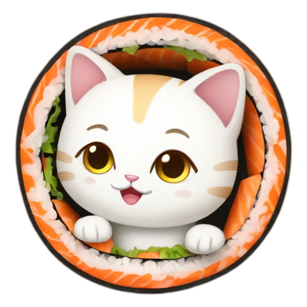cartoon baby cat inside sushi roll sticker
