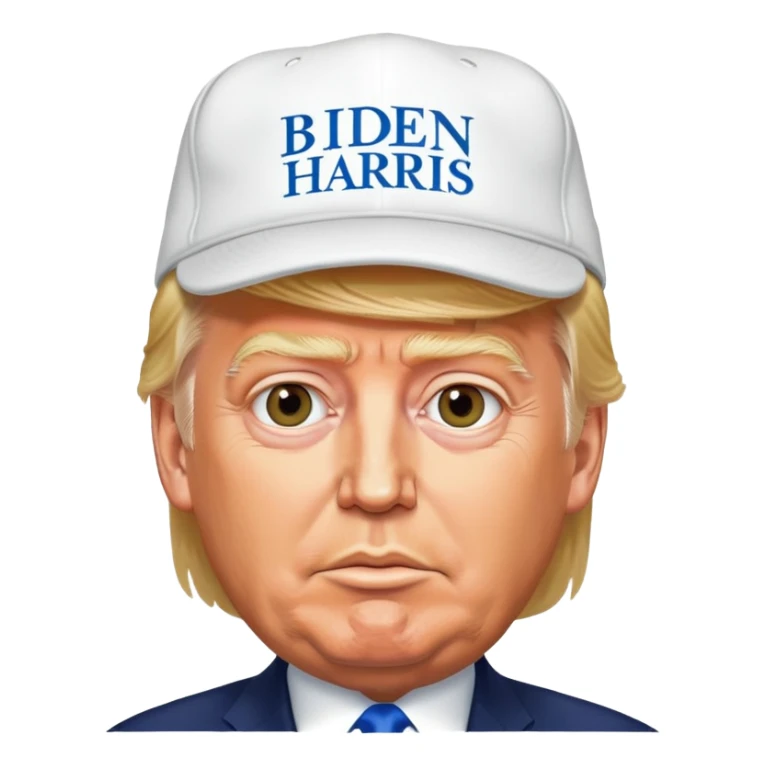 donald trump wearing a biden harris hat sticker