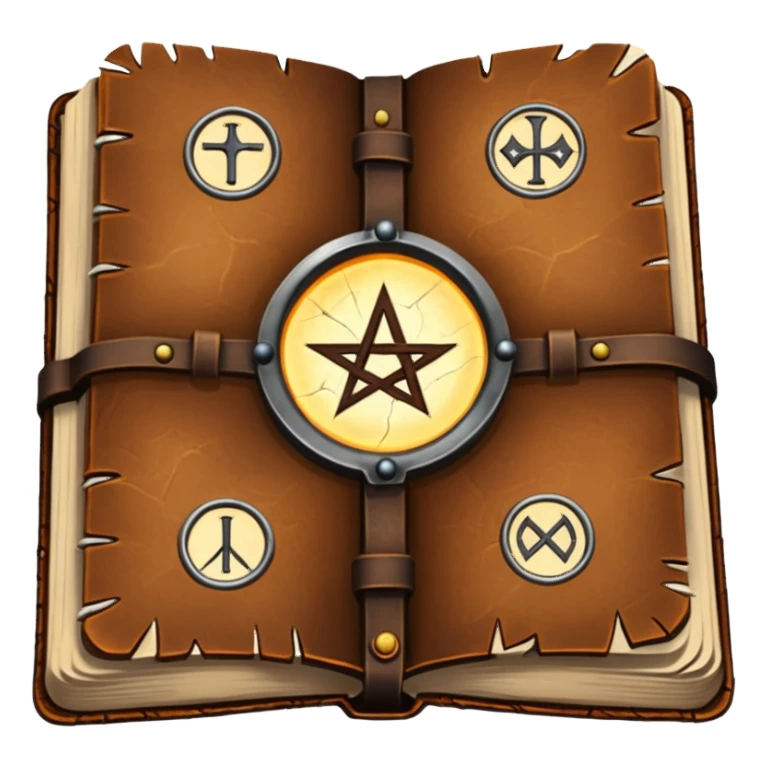 Spell Book – Old leather book with glowing runes and bookmarks sticker