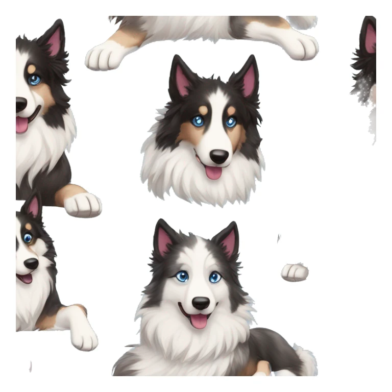 Black spotted brindle collie husky blue eyes fluffy ears and holographic harness running sticker