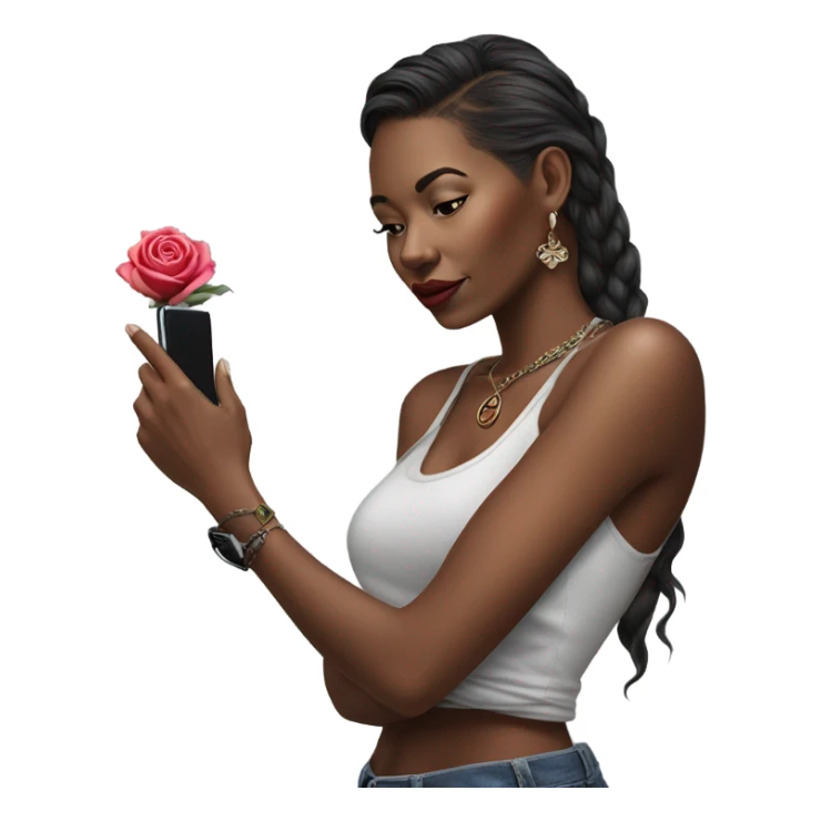Hyper Realistic beautiful woman model with a small rose tattoo talking on a phone  sticker