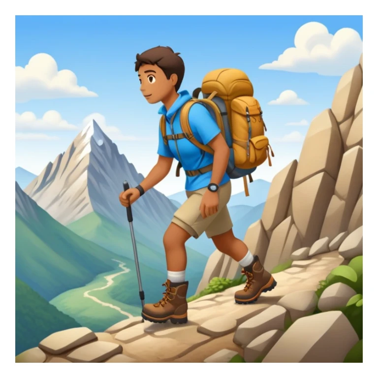 person hiking down one mountain and up another mountain sticker