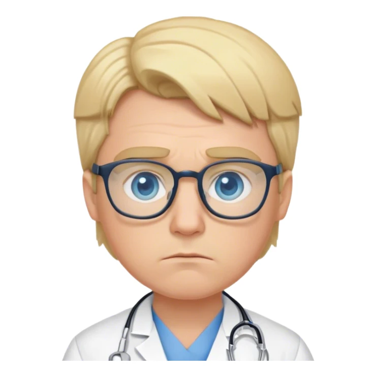 Young grumpy doctor with blonde hair, blue eyes, glasses  sticker