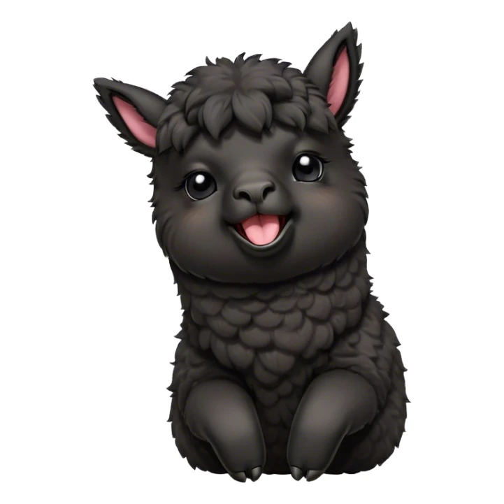 Cinematic Cute Yawning Black Alpaca Portrait Emoji, Head tilted slightly with a dramatic, wide-open yawn, showcasing a soft, plush jet-black fleece with gently drooping ears, round dark eyes barely open in drowsy contentment, Simplified yet irresistibly adorable features, highly detailed, glowing with a soft, cozy glow, high shine, relaxed yet expressive, stylized with a touch of whimsy, bright and endearing, soft glowing outline, capturing the essence of a sleepy yet affectionate alpaca, so drowsy it feels like it could stretch out of the screen and curl up for a nap! sticker