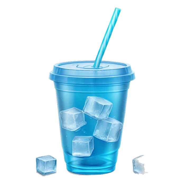 Realistic plastic cup and lid with Transluscent blue soda and large ice cubes inside and one straw through the top of the lid. sticker