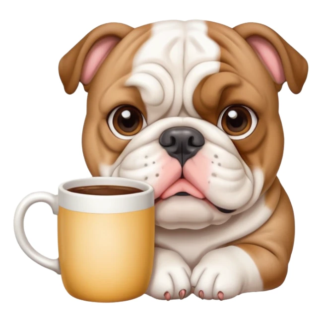 cute English bulldog holding a mug sticker