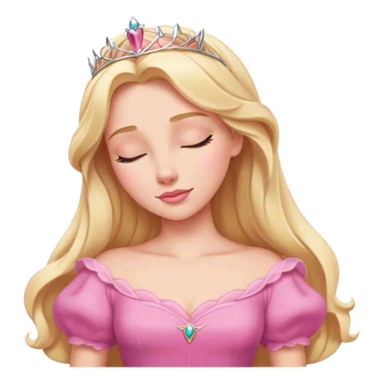 extremely minimal Aurora Sleeping Beauty from hips up, simple pink dress shape, basic blonde hair outline, few facial details, ultra simplified sticker
