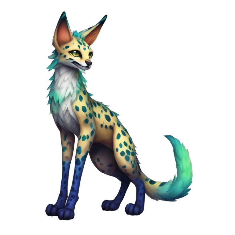Epic Edgy Colorful ethereal eldritch Sergal-Serval-Fionbri full body sticker