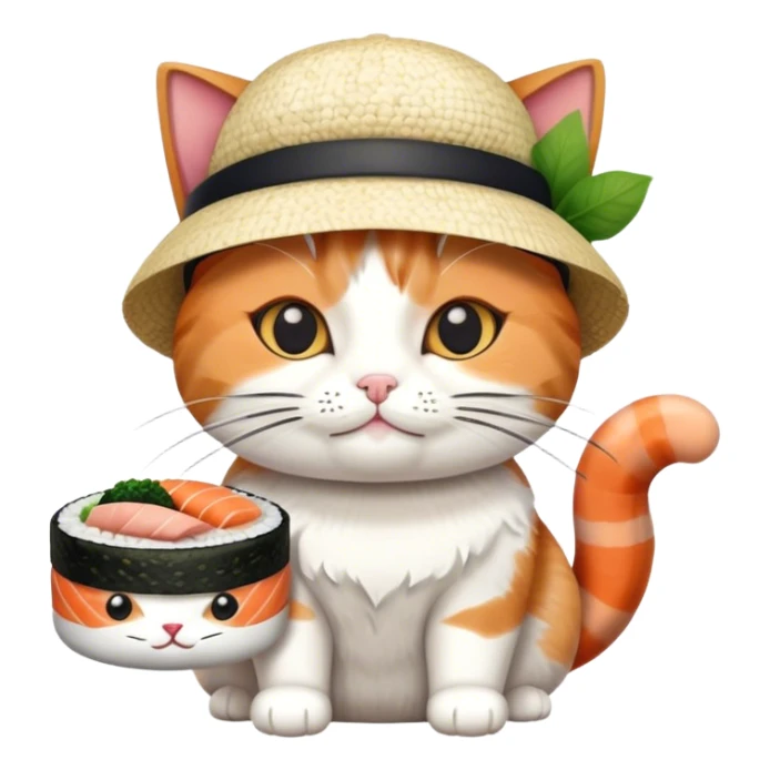 cat wearing a hat made out of sushi sticker