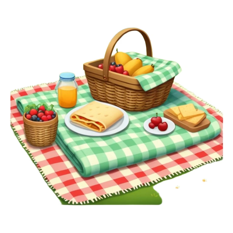 picnic scene with a blanket, basket, and food outdoors sticker