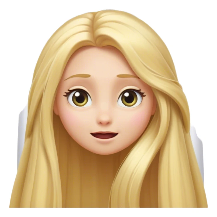 Cinematic Adorable Rapunzel Portrait Emoji, Playfully peeking out from behind a curtain of hair, big sparkling eyes, cheeks flushed with excitement, exuding charm and innocence, an absolute delight! sticker