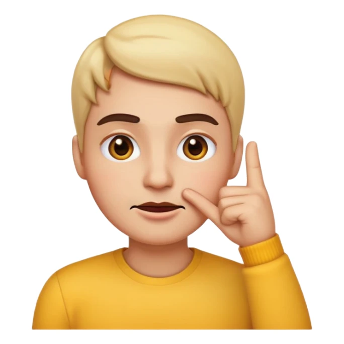 emoji with hand under chin, making a nah gesture, eyebrows slightly raised, slightly mocking expression, colorful, simple, Apple style sticker