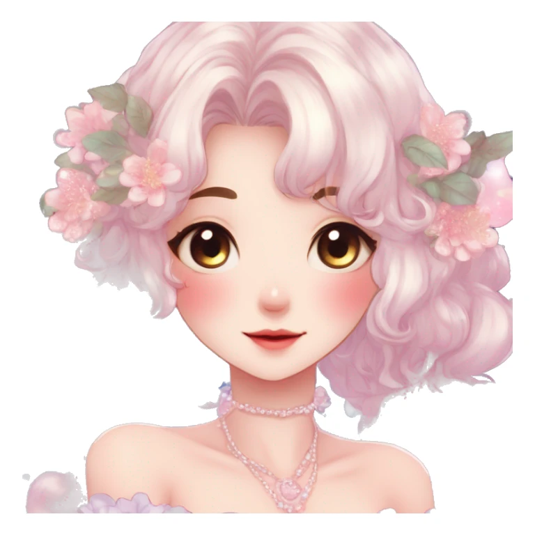Gorgeous anime style lady with blushing face and accessories cottagecore fairycore  Kawaii anime colorful pearly romantic simplistic aesthetic trending stylea sticker