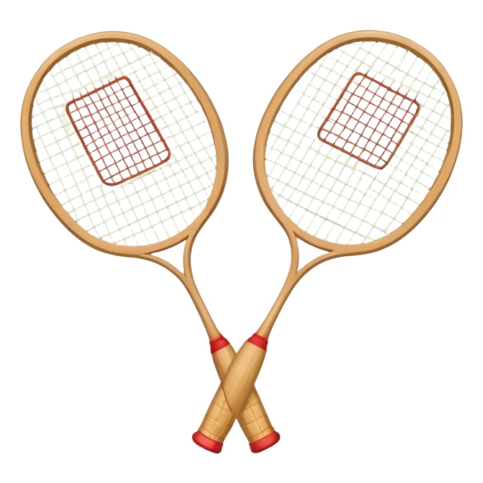 Two crossed badminton rackets with a shuttlecock resting in between, set against the faint outline of a badminton court. The image highlights the tools of the sport, with a subtle emphasis on the court's net and boundaries, symbolizing competition and skill. sticker