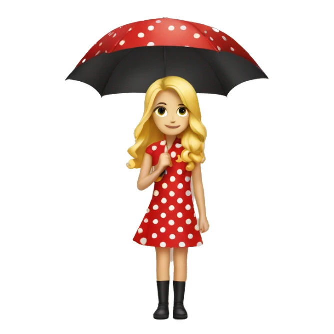 red polka dot umbrella with a blonde girl sticker