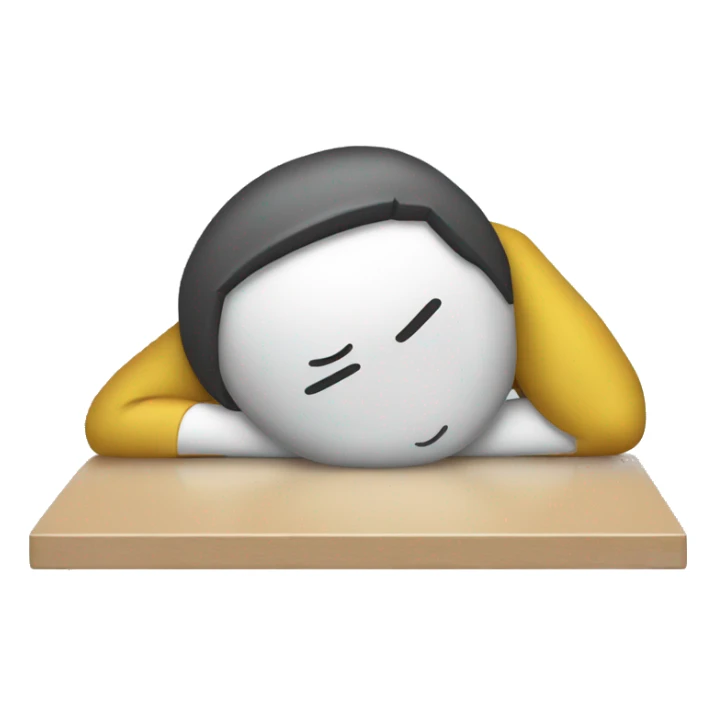person with their head resting on a desk, sticker