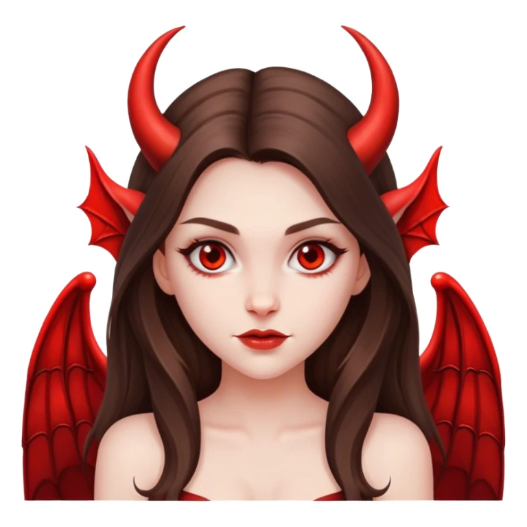 beautiful pale brunette girl with long hair with devil horns and devil wings sticker