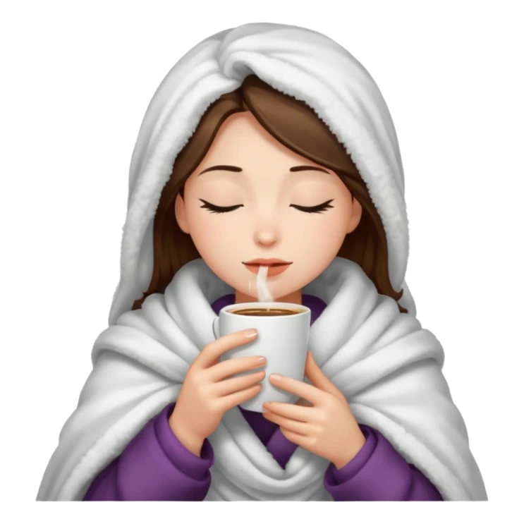 girl inside a blanket sipping coffee eyes closed sticker
