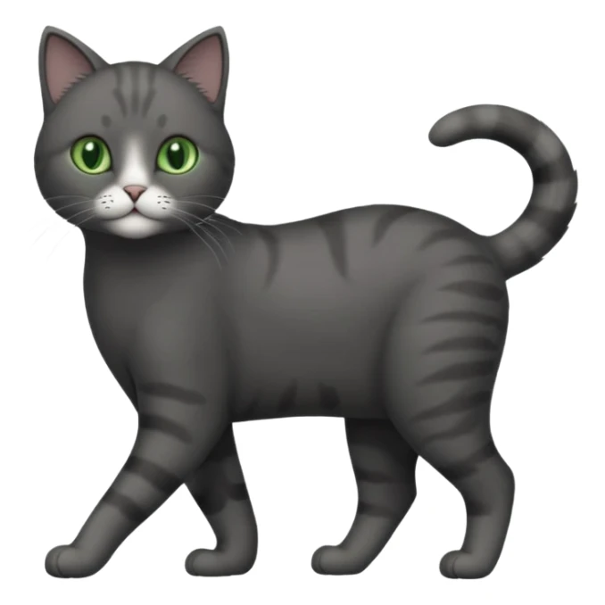 full body solid dark grey cat with green eyes, white paws and white whiskers walking sticker