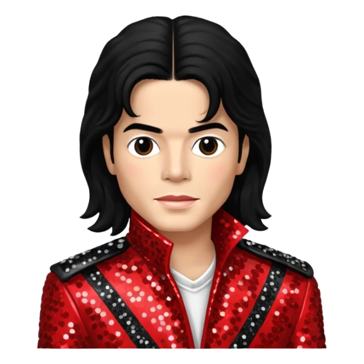 Michael Jackson with light skin, long black hair, red sequin outfit sticker