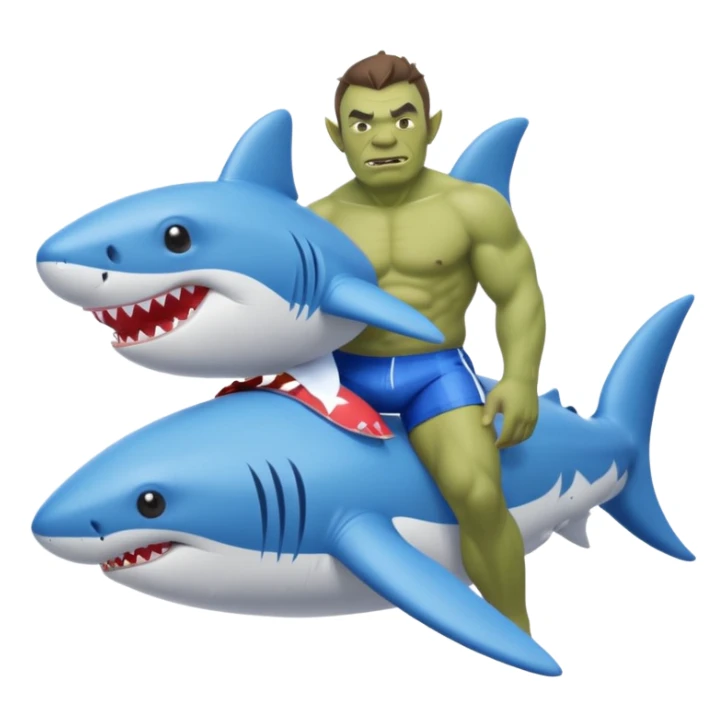 An orc man on an inflatable circle in the form of a shark sticker