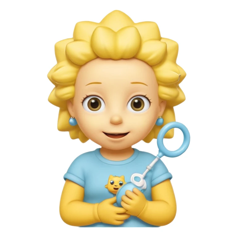 A 3D cartoon baby character fully yellow skin, styled like Maggie Simpson, with pacifier, big eyes, smooth shading, Memoji-style rendering, consistent with other yellow Simpsons characters. sticker