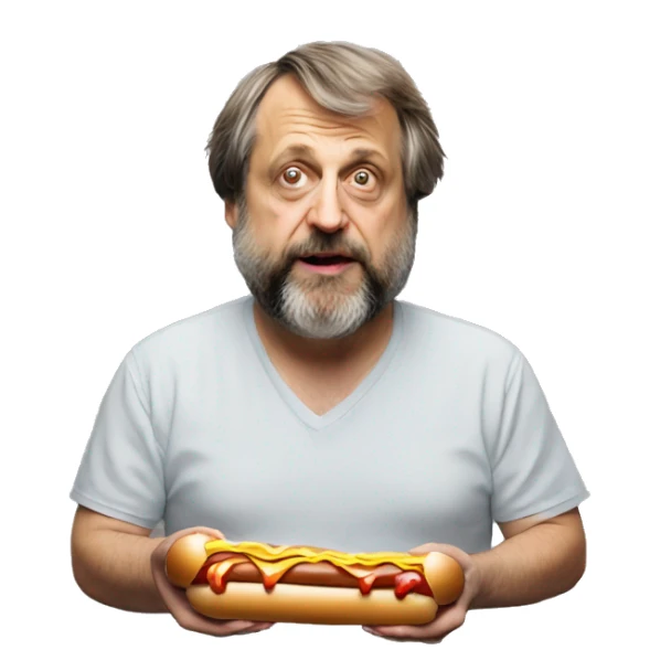 slavoj zizek eating two hotdogs sticker