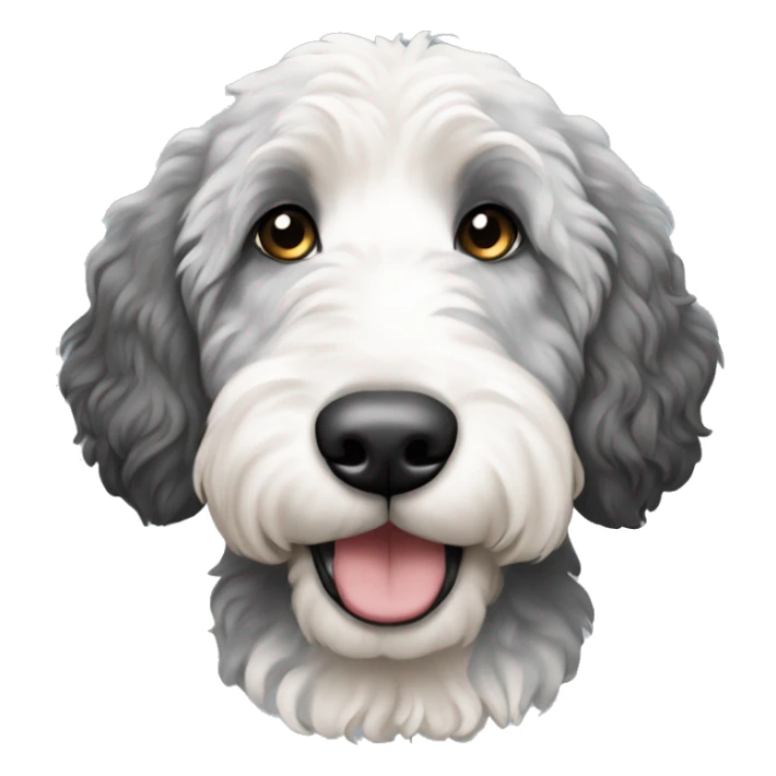 A Bernedoodle dog that’s white with gray and black sticker