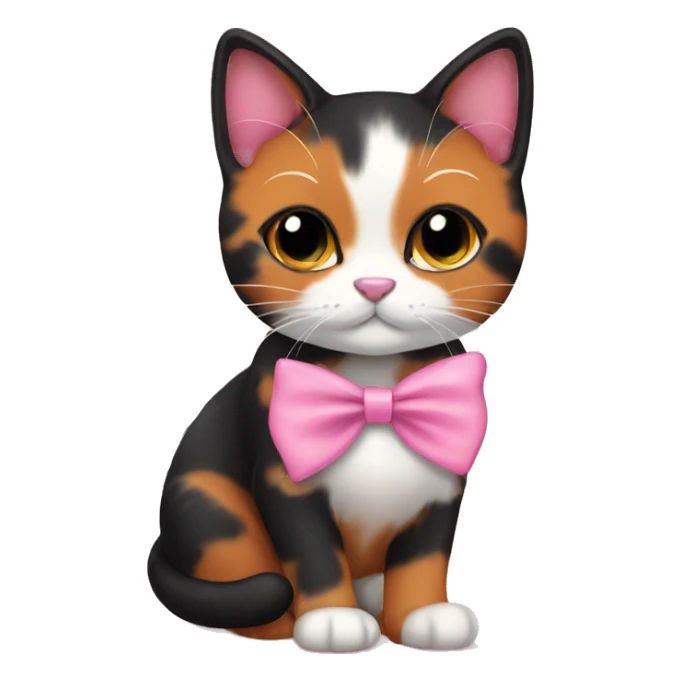 cute orange black calico cat with pink bow  sticker
