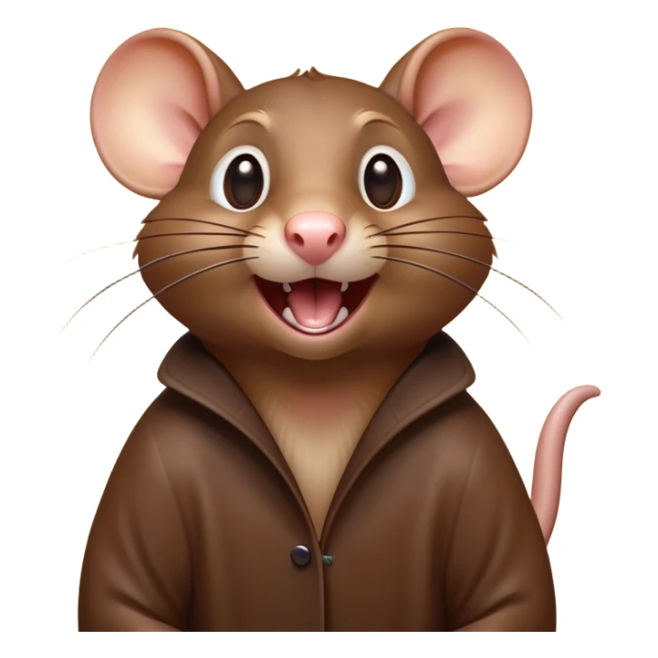 Cinematic Comical Brown Rat Portrait Emoji, Head tilted dramatically with an exaggeratedly amused expression, featuring a striking glossy brown coat with comically large whiskers and wide, expressive eyes filled with playful disbelief, Simplified yet hilariously expressive features, highly detailed, glowing with a slightly sassy glow, high shine, dramatic yet playful, stylized with an air of cheeky urban mischief, soft glowing outline, capturing the essence of a spirited and over-the-top rat that looks ready to scamper its way into internet fame instantly! sticker